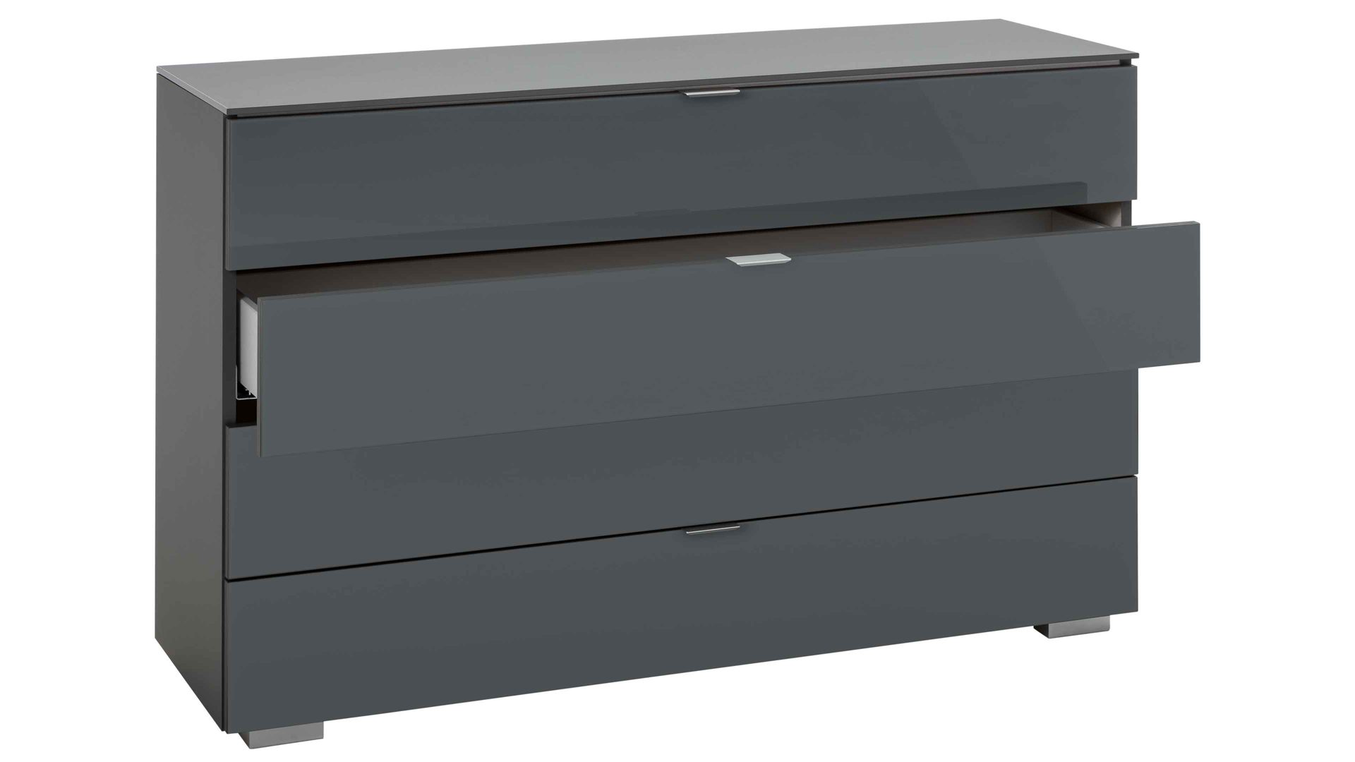 Schubladenkommode Staud aus Glas in Dunkelgrau STAUD Schubladenkommode Ancona Vulkan & Aluminium - vier Schubladen, Breite ca. 120 cm