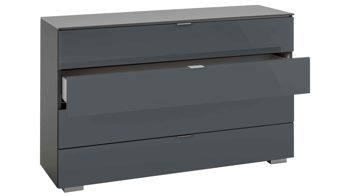 Schubladenkommode Staud aus Glas in Dunkelgrau STAUD Schubladenkommode Ancona Vulkan & Aluminium - vier Schubladen, Breite ca. 120 cm