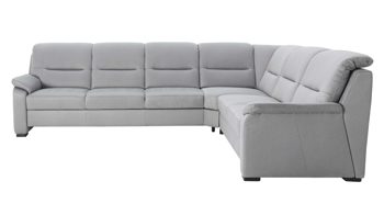 Ecksofa modulmaster aus Stoff in Hellgrau Modulmaster MM-PP1009 - Ecksofa mit Federkern graue Mikrofaser Holiday & schwarze Holzfüße – Stellfläche ca. 303 x 245 cm