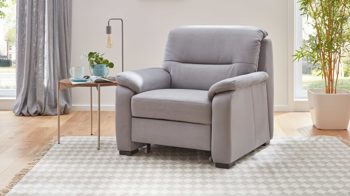 Polstersessel modulmaster aus Stoff in Hellgrau Modulmaster MM-PP1009 - Polstersessel mit Hocker graue Mikrofaser Holiday & schwarze Holzfüße