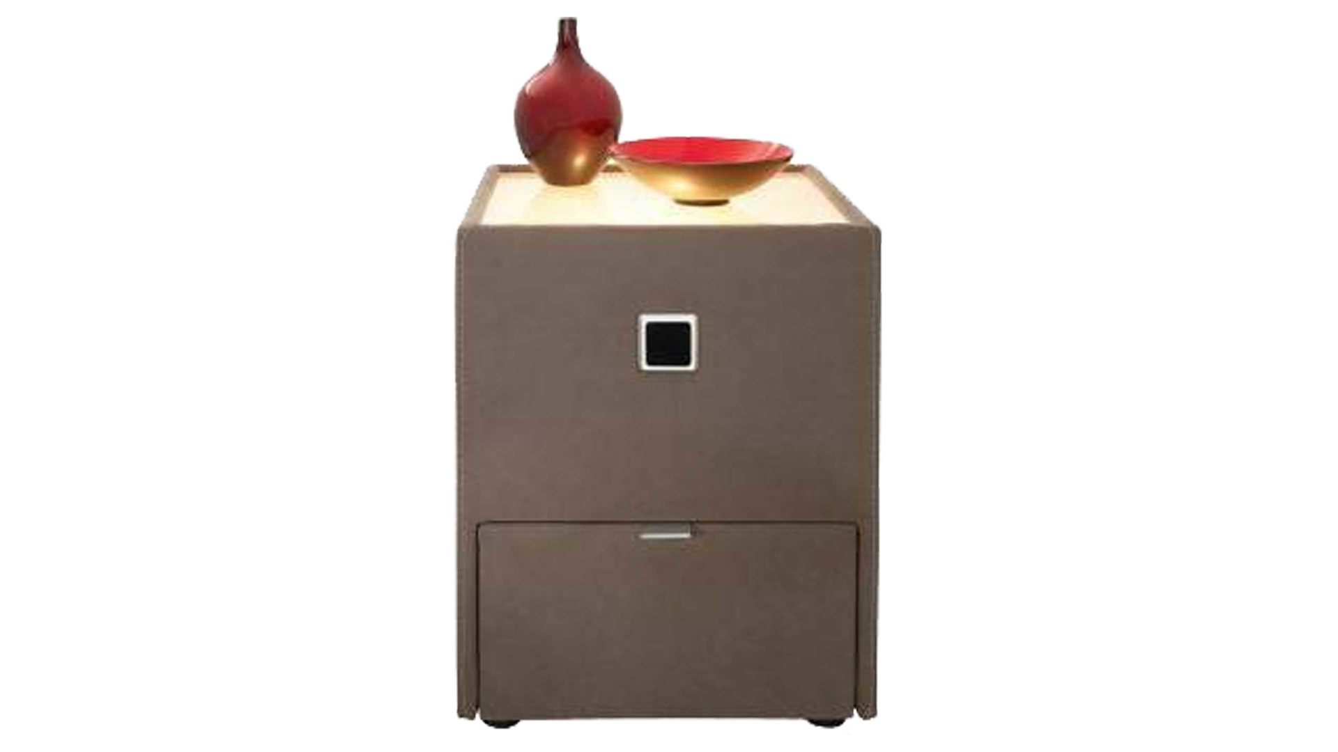 Nachtkommode Jockenhöfer aus Stoff in Braun Beleuchtete Nachtkommode bzw. Nachtschrank Lancy Vintage Cognac 469.04 – eine Schublade, Breite ca. 43 cm