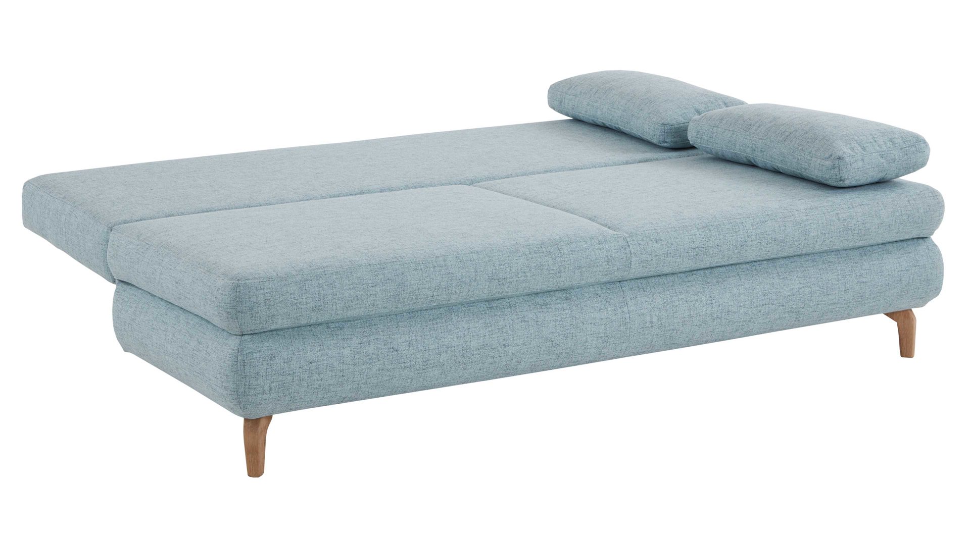 Schlafsofa Restyl aus Stoff in Hellblau Schlafsofa Rob eisblauer Bezug 55-6451 & Eichenholzfüße