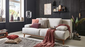 Schlafsofa Restyl aus Stoff in Beige Schlafsofa Patti naturfarbener Bezug 2-6920 & Holzfüße - Länge ca. 200 cm