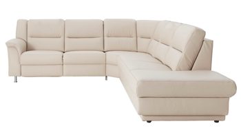 Ecksofa modulmaster aus Leder in Beige Modulmaster 1104 - Relax-Wohnlandschaft mit Federkern marmorfarbenes LongLife-Leder LG18 – Stellfläche ca. 251 x 290 cm