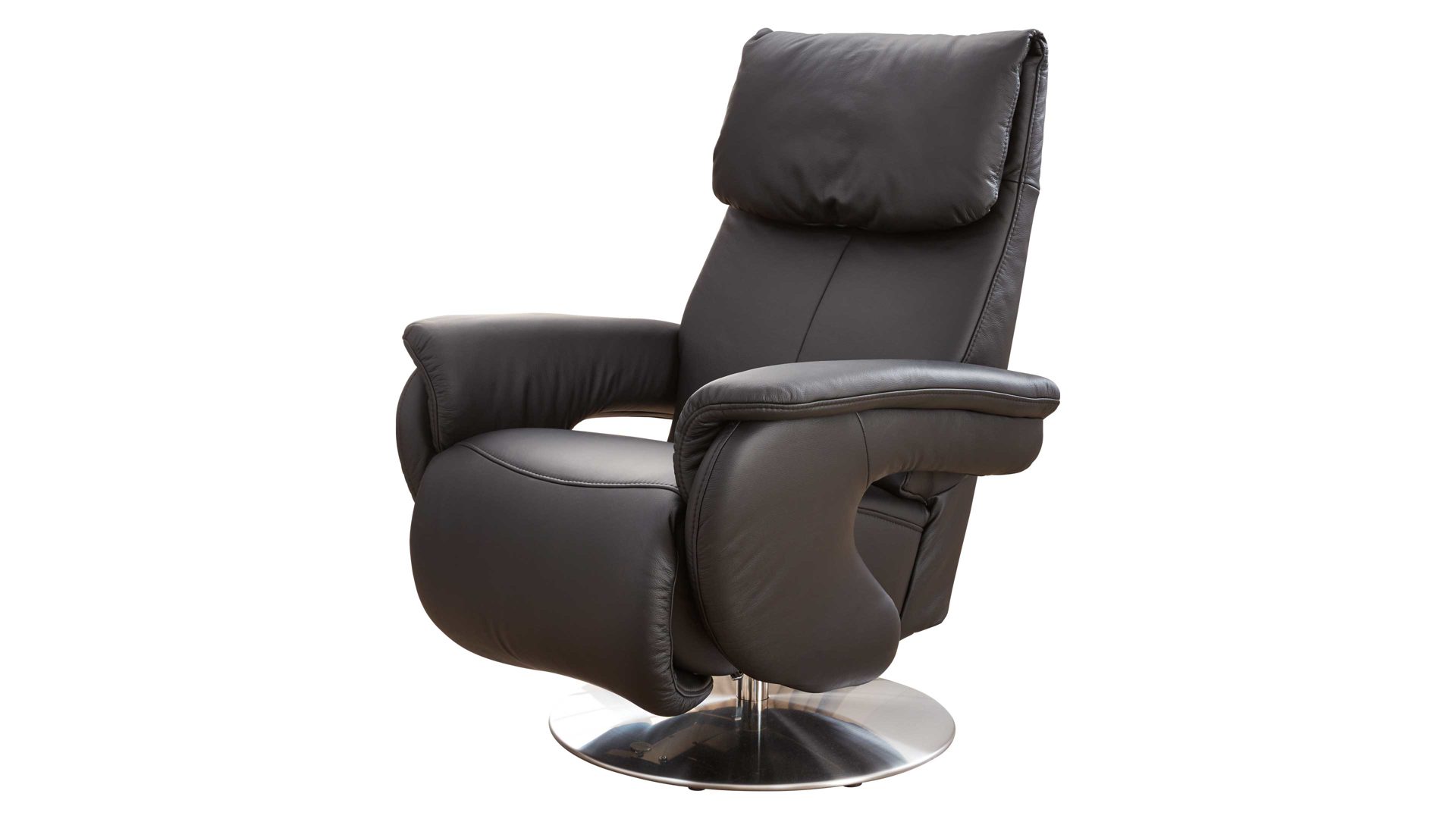 Relaxsessel comfortmaster besser sitzen, liegen, leben aus Leder in Dunkelgrau Comfortmaster 7304 - Easy-Swing-Sessel 31N canyonfarbenes LongLife-Leder LG 18 & edelstahlfarbener Tellerfuß