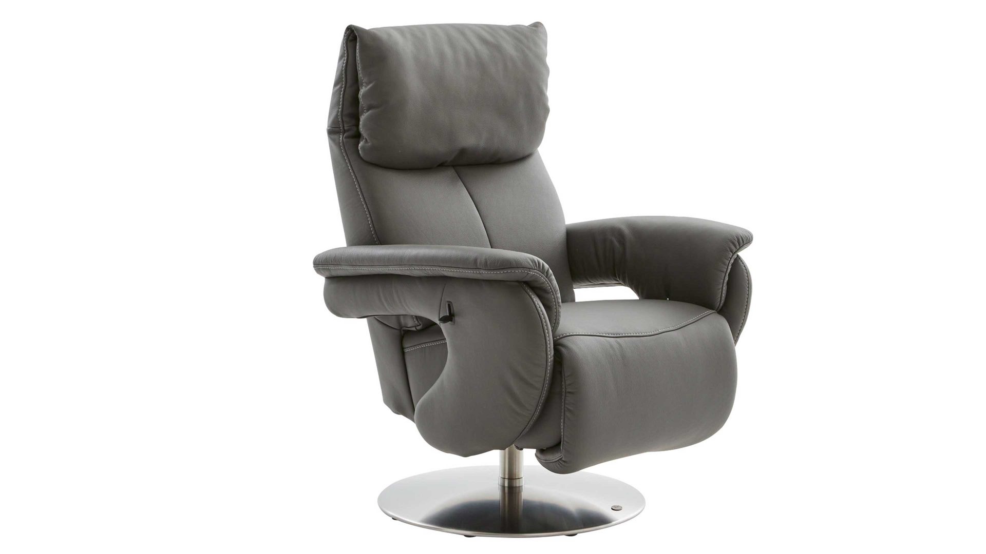 Relaxsessel comfortmaster besser sitzen, liegen, leben aus Leder in Dunkelgrau Comfortmaster 7304 - Easy-Swing-Sessel 31N canyonfarbenes LongLife-Leder LG 18 & edelstahlfarbener Tellerfuß