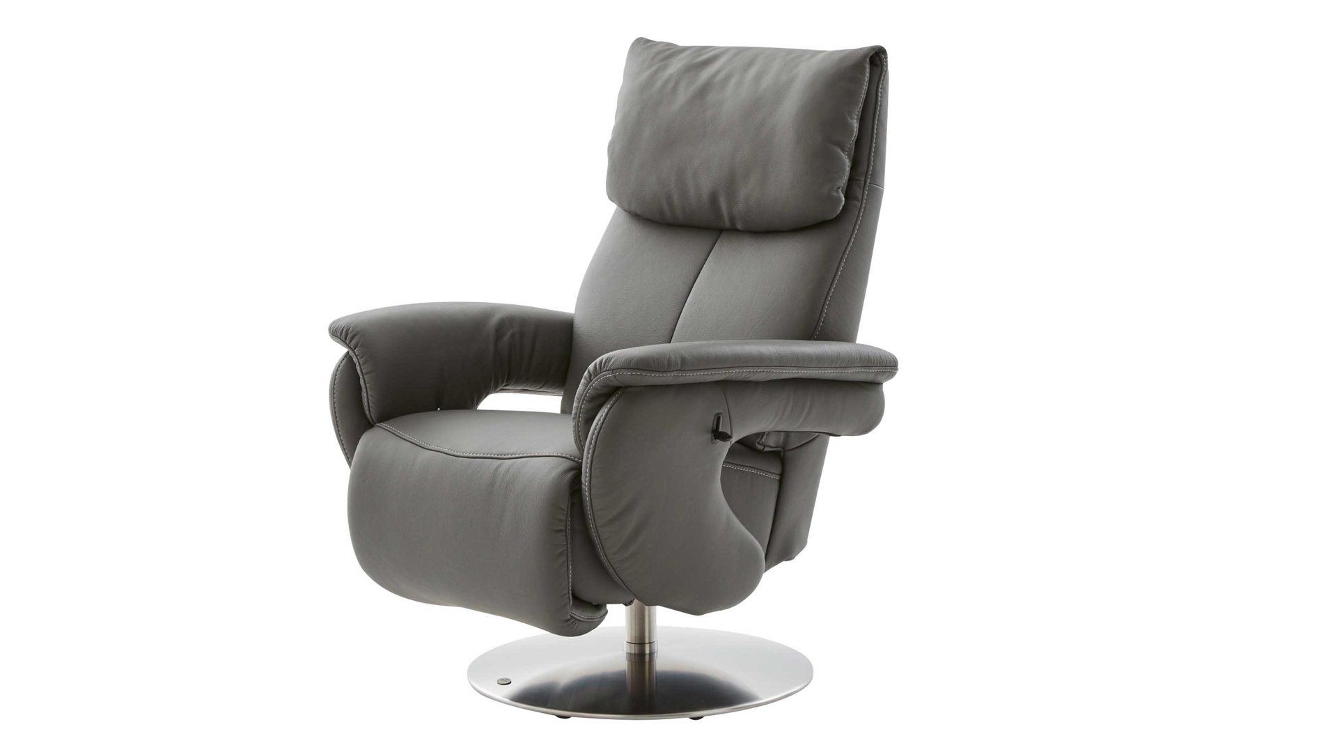 Relaxsessel comfortmaster besser sitzen, liegen, leben aus Leder in Dunkelgrau Comfortmaster 7304 - Easy-Swing-Sessel 31N canyonfarbenes LongLife-Leder LG 18 & edelstahlfarbener Tellerfuß