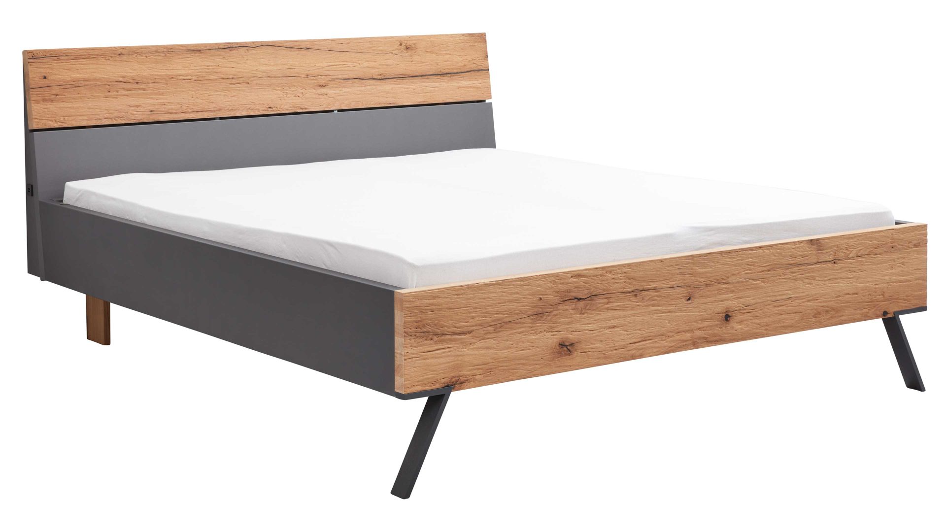 Bettgestell Interliving aus Holz in Dunkelgrau Interliving Schlafzimmer Serie 1025 – Bettgestell 530331 Liegefläche ca. 160 x 200 cm - Graphit & Balkeneiche gehackt