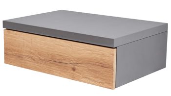 Nachtkommode Interliving aus Holz in Dunkelgrau Interliving Schlafzimmer Serie 1025 – Hängekonsole 530736 rechts, eine Schublade - Graphit & Balkeneiche gehackt