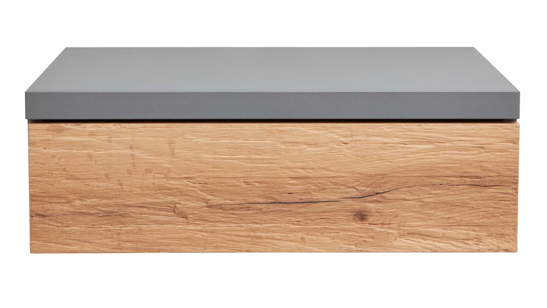 Nachtkommode Interliving aus Holz in Dunkelgrau Interliving Schlafzimmer Serie 1025 – Hängekonsole 530736 rechts, eine Schublade - Graphit & Balkeneiche gehackt