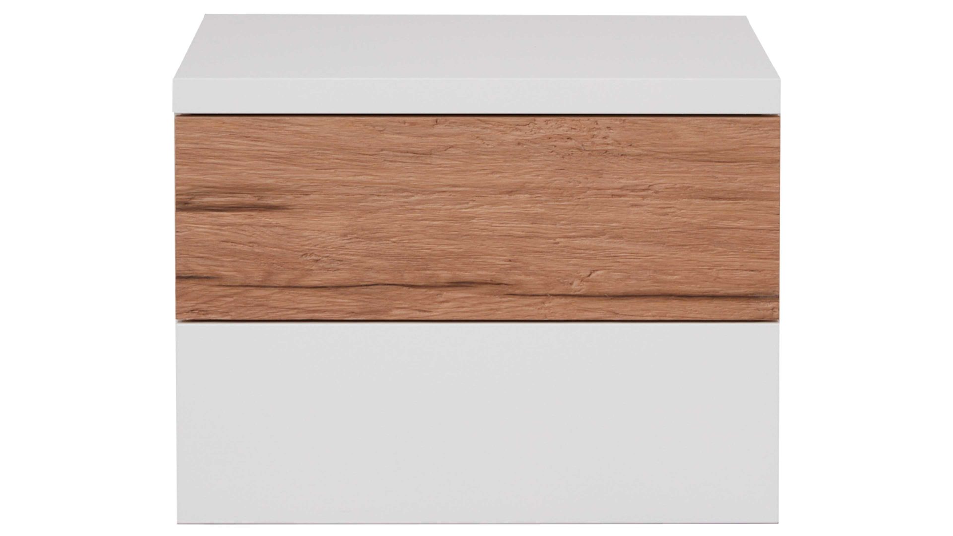 Nachtkommode Interliving aus Holz in Weiß Interliving Schlafzimmer Serie 1025 – Nachtkommode 531028 links, zwei Schubladen - Weiß & Balkeneiche gehackt