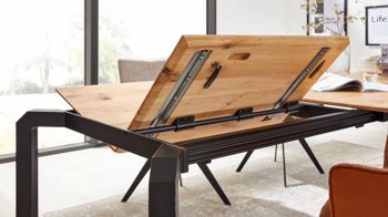 Auszugtisch Interliving aus Holz in Holzfarben Interliving Esszimmer Serie 5111 – Auszugtisch 6813-79 Charakter-Eiche & schwarzes Eisen – ca. 180-260 x 100 cm