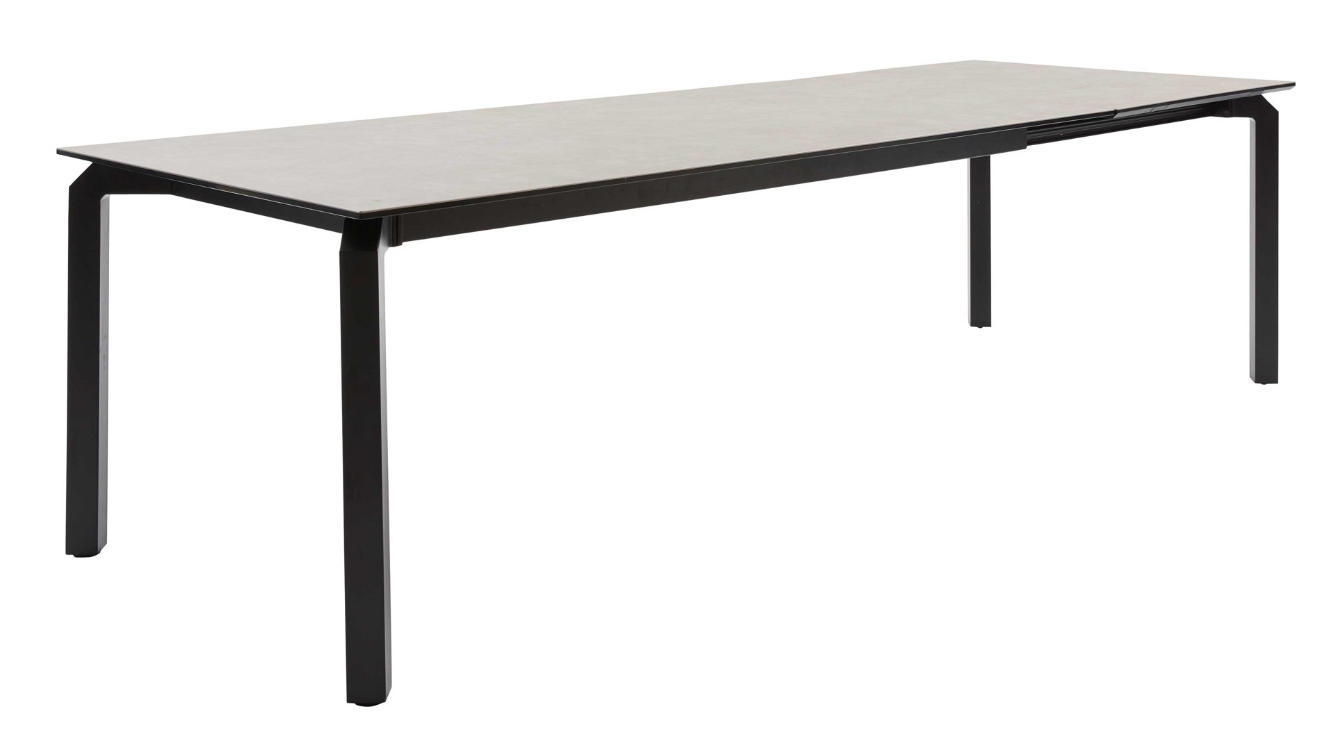 Auszugtisch Interliving aus Keramik in Grau Interliving Esszimmer Serie 5111 – Auszugtisch graue Glaskeramik & schwarzes Eisen – ca. 200-280 x 100 cm