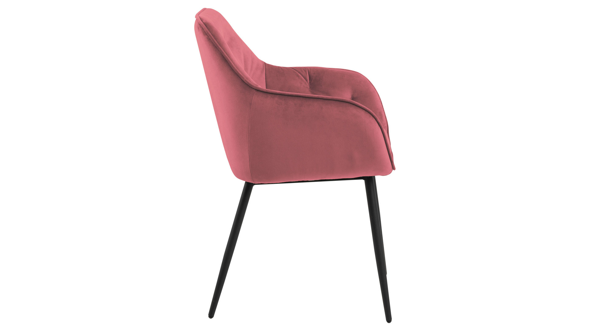 Vierfußstuhl Actona group aus Stoff in Hellrot Armlehnstuhl Brooke korallenfarbener Samt Vic 76AC & schwarzes Metall