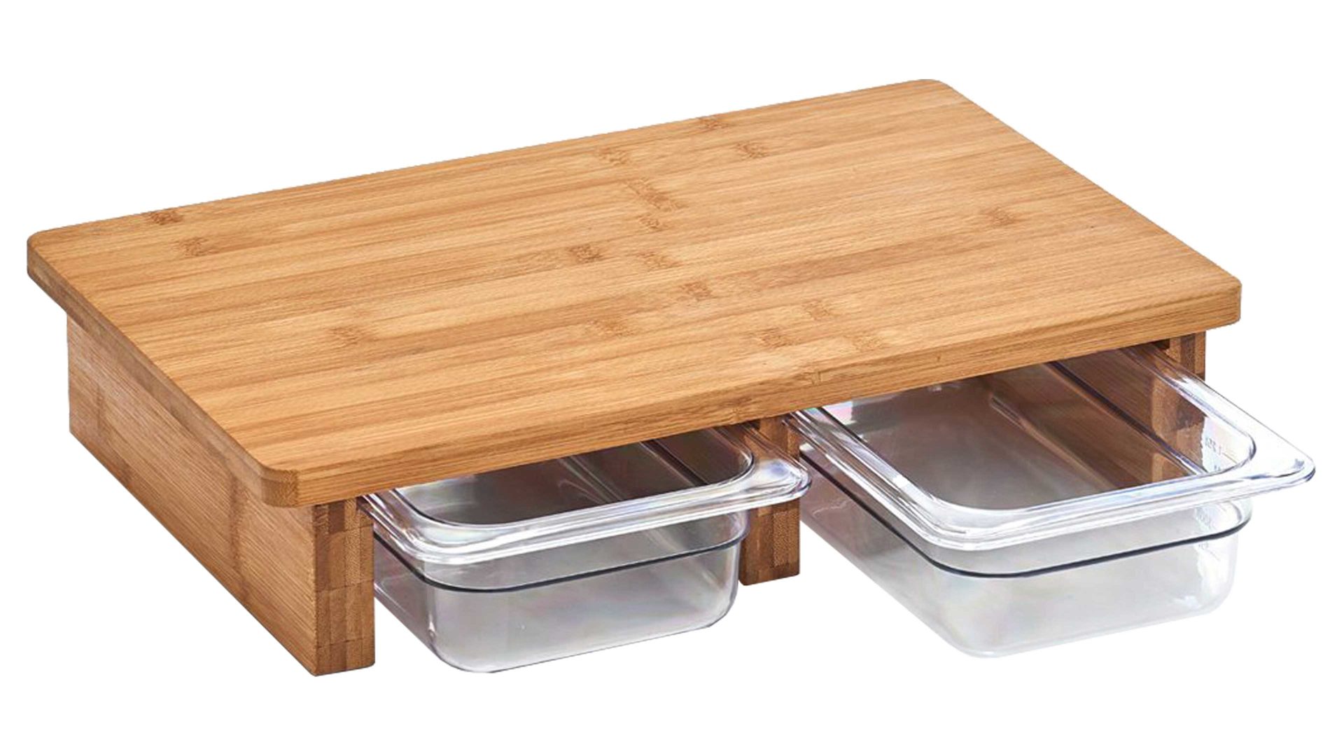 Schneidbrett Zeller present aus Holz in Holzfarben Schneidbrett mit zwei Auffangschalen Gummibaum & Kunststoff - ca. 41 x 27 cm