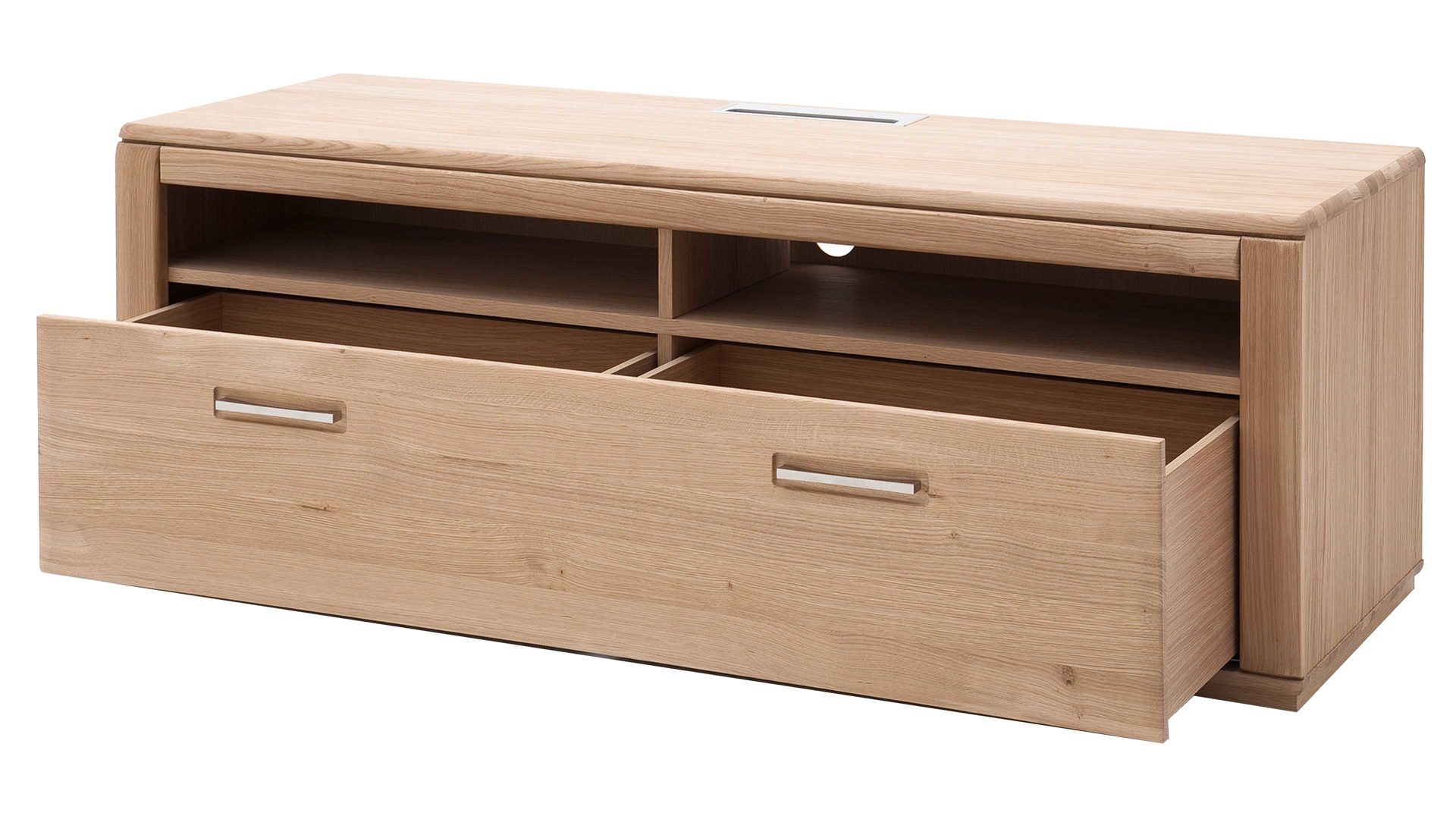 Medienmöbel Mca furniture aus Holz in Holzfarben Hell Wohnprogramm Sena - TV-Element mit Kabelmanagement als TV-Möbel Eiche Bianco – eine Schublade, zwei offene Fächer