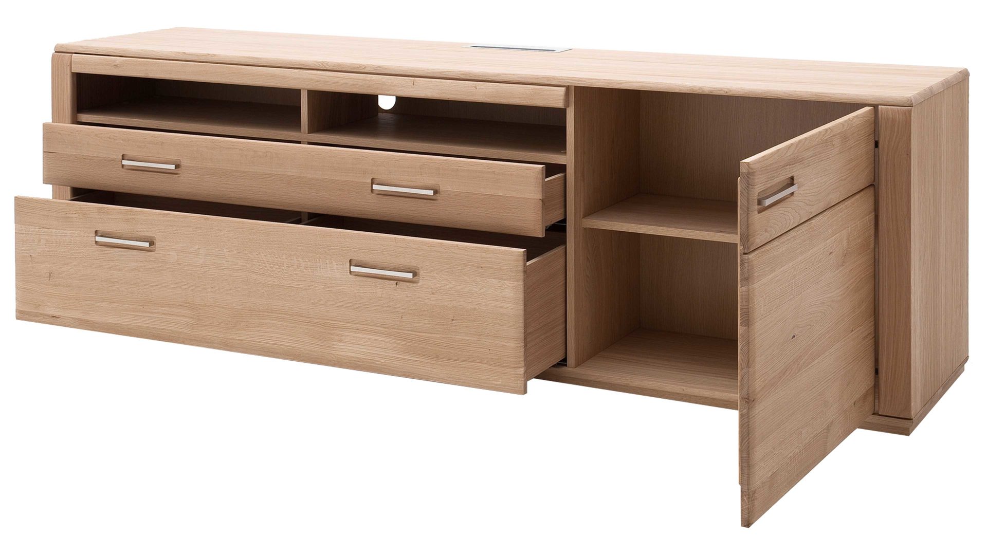 Medienmöbel Mca furniture aus Holz in Holzfarben Hell Wohnprogramm Sena - TV-Element mit Kabelmanagement Eiche Bianco – eine Tür, zwei Schubladen, zwei Fächer