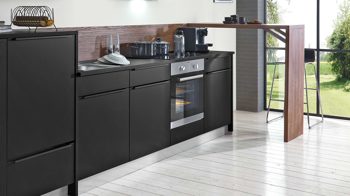 Einbauküche Express küchen aus Holz in Schwarz EXPRESS KÜCHEN Einbauküche Cleanmit IGNIS Geräten Schwarz & Nussbaum - Länge ca. 353 cm
