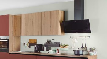 Einbauküche Express küchen aus Holz in Dunkelrot EXPRESS KÜCHEN Einbauküche Win mit Einbaugeräten Karminrot & Eiche astig - Länge ca. 433 cm