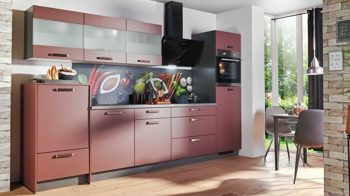 Einbauküche Express küchen aus Holz in Rot EXPRESS KÜCHEN Einbauküche Win mit Geräten Karminrot & Anthrazit - Länge ca. 333 cm
