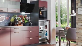 Einbauküche Express küchen aus Holz in Rot EXPRESS KÜCHEN Einbauküche Win mit Geräten Karminrot & Anthrazit - Länge ca. 333 cm