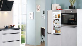 Einbauküche Express küchen aus Holz in Weiß EXPRESS KÜCHEN Einbauküche Base mit Geräten Beton steinweiß & Schwarz - dreizeilig