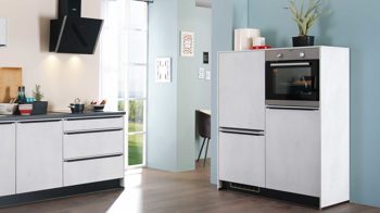 Einbauküche Express küchen aus Holz in Weiß EXPRESS KÜCHEN Einbauküche Base mit Geräten Beton steinweiß & Schwarz - dreizeilig