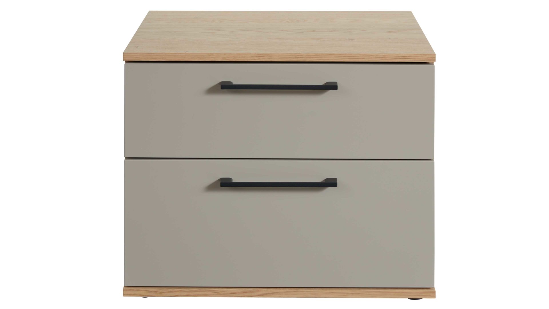 Nachtkommode Interliving aus Holz in Grau Interliving Schlafzimmer Serie 1024 – Nachtkommode 32003 zwei Schubladen, Taupe & Balkeneiche - Breite ca. 46 cm