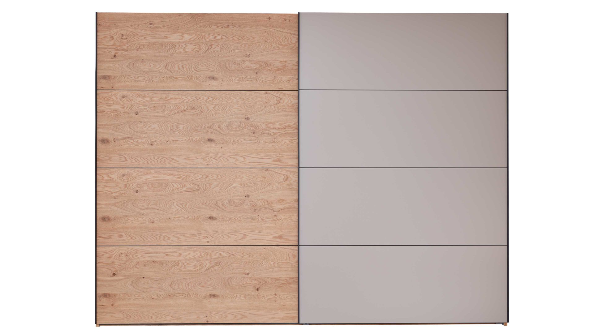 Kleiderschrank Interliving aus Holz in Grau Interliving Schlafzimmer Serie 1024 – Schwebetürenschrank 983364 Design 28,  Taupe & Balkeneiche - zwei Türen, Breite ca. 331 cm