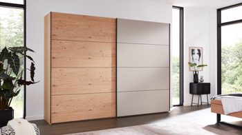 Kleiderschrank Interliving aus Holz in Grau Interliving Schlafzimmer Serie 1024 – Schwebetürenschrank 982714 Design 28,  Taupe & Balkeneiche - zwei Türen, Breite ca. 271 cm
