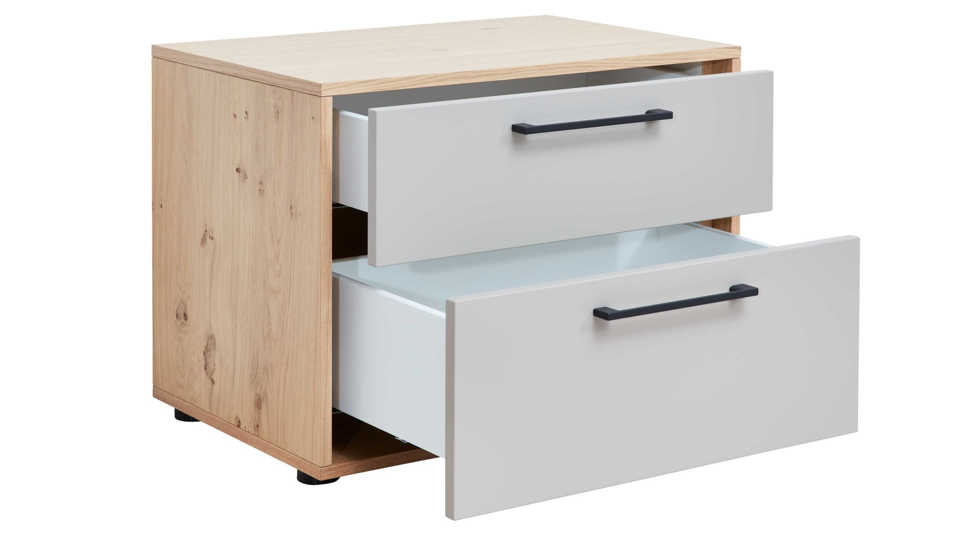Nachtkommode Interliving aus Holz in Grau Interliving Schlafzimmer Serie 1023 – Nachtkommode 22003 Breite ca. 64 cm - Taupe & Balkeneiche, zwei Schubladen