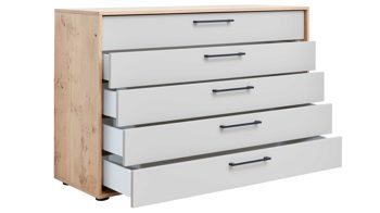 Schubladenkommode Interliving aus Holz in Weiß Interliving Schlafzimmer Serie 1023 – Schubladenkommode 55006 Weiß & Balkeneiche - fünf Schubladen, Breite ca. 124 cm