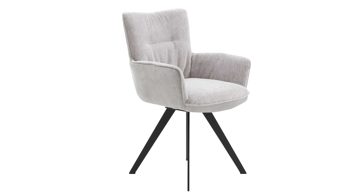 Polsterstuhl Interliving aus Stoff in Hellgrau Interliving Esszimmer Serie 5111 – Schalensessel 9022-04 platinfarbene Bezugkombi 959 & schwarzes Eisen