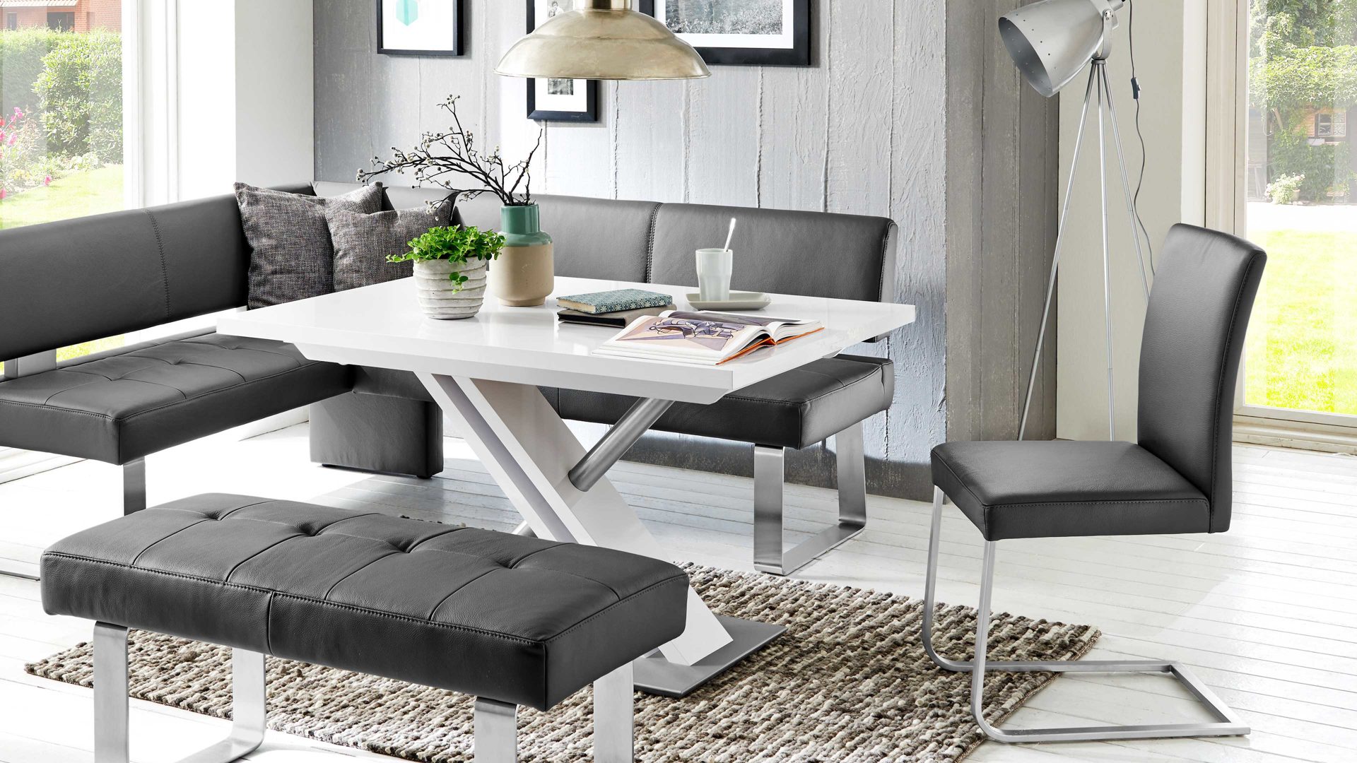 Schwingstuhl modulmaster aus Leder in Dunkelgrau Modulmaster Game 1 - Schwingstuhl als Polsterstuhl grauer Longlife-Dicklederbezug Bronco 88