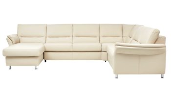 Ecksofa modulmaster aus Leder in Beige Modulmaster MM-PN1049 - Wohnlandschaft ecrufarbenes Leder Torro – Stellfläche ca. 335 x 262 cm