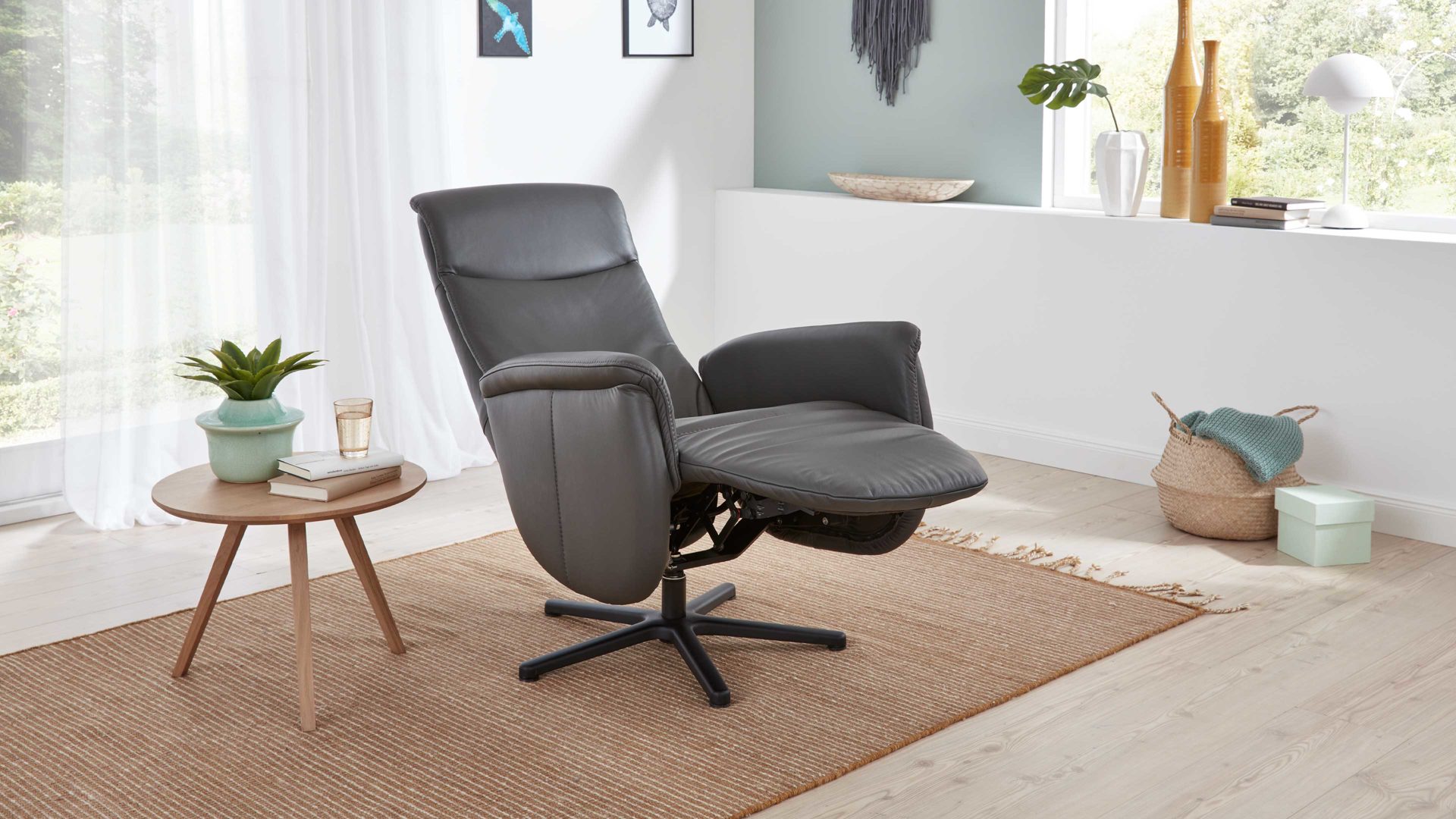 Relaxsessel modulmaster aus Leder in Anthrazit Modulmaster MM-PN1062 - Relaxsessel 1DRF anthrazitfarbenes Leder Torro & schwarzer Sternfuß V1S