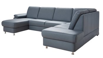 Ecksofa modulmaster aus Leder in Hellblau Modulmaster MM-PN1059 - Wohnlandschaft stahlblaues Leder Belvita & Metallfüße – Stellfläche ca. 322 x 210 cm