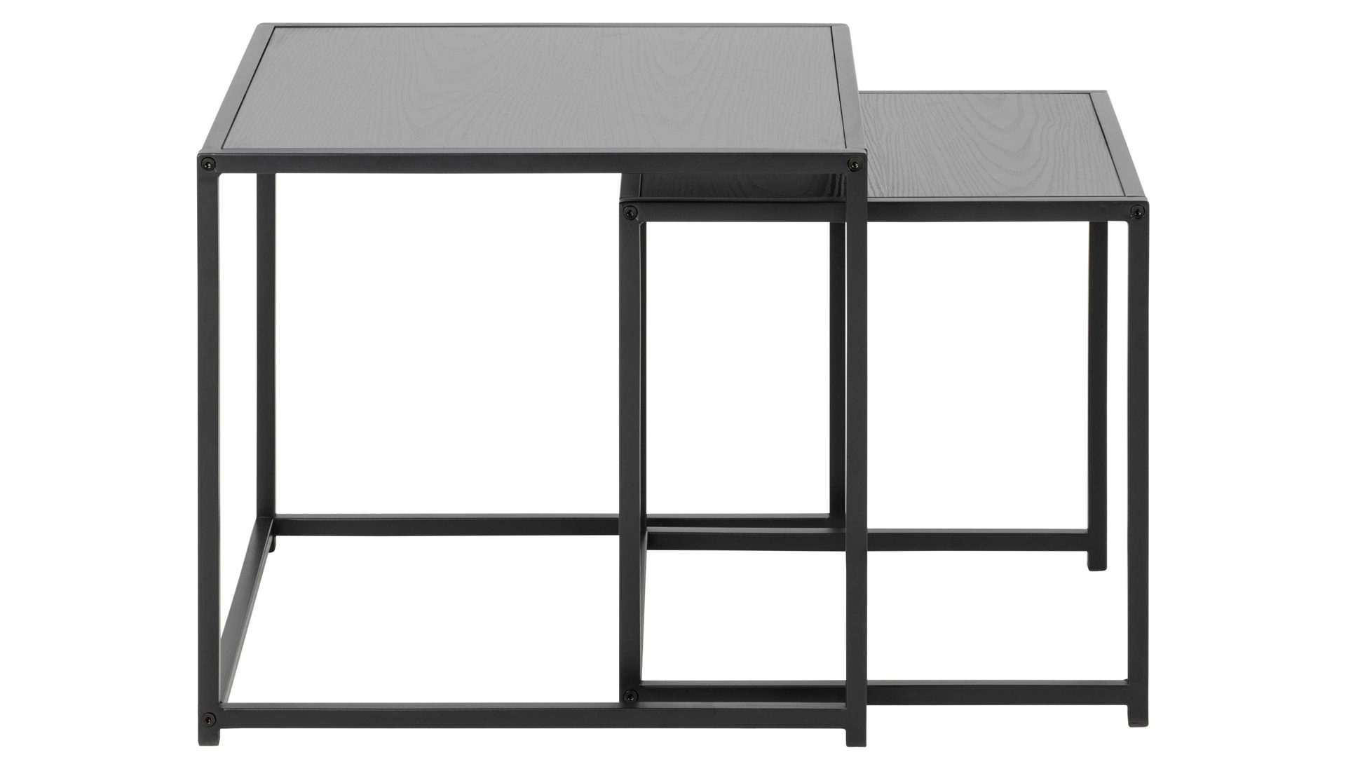 Beistelltisch-Set Actona group aus Holz in Schwarz Beistelltisch-Set Seaford im Industrielook bzw. Beistelltische schwarz Esche – zweiteilig