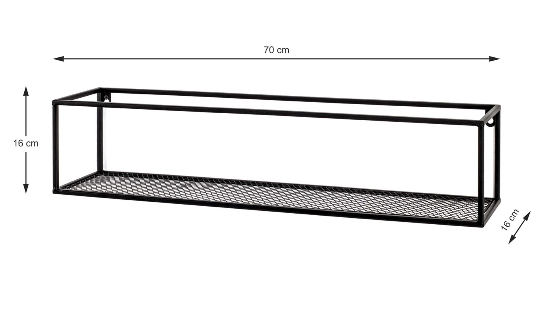 Wandregal Haku aus Metall in Schwarz Wandregal schwarzes Geflecht & Metall - Länge ca. 70 cm