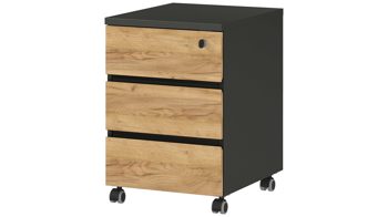 Rollcontainer Germania aus Holz in Holzfarben Rollcontainer Lissabon Graphit & Navarra-Eiche - drei Schübe