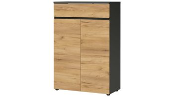 Aktenschrank Germania aus Holz in Holzfarben Aktenschrank Lissabon Graphit & Navarra-Eiche - zwei Türen, ein Schub