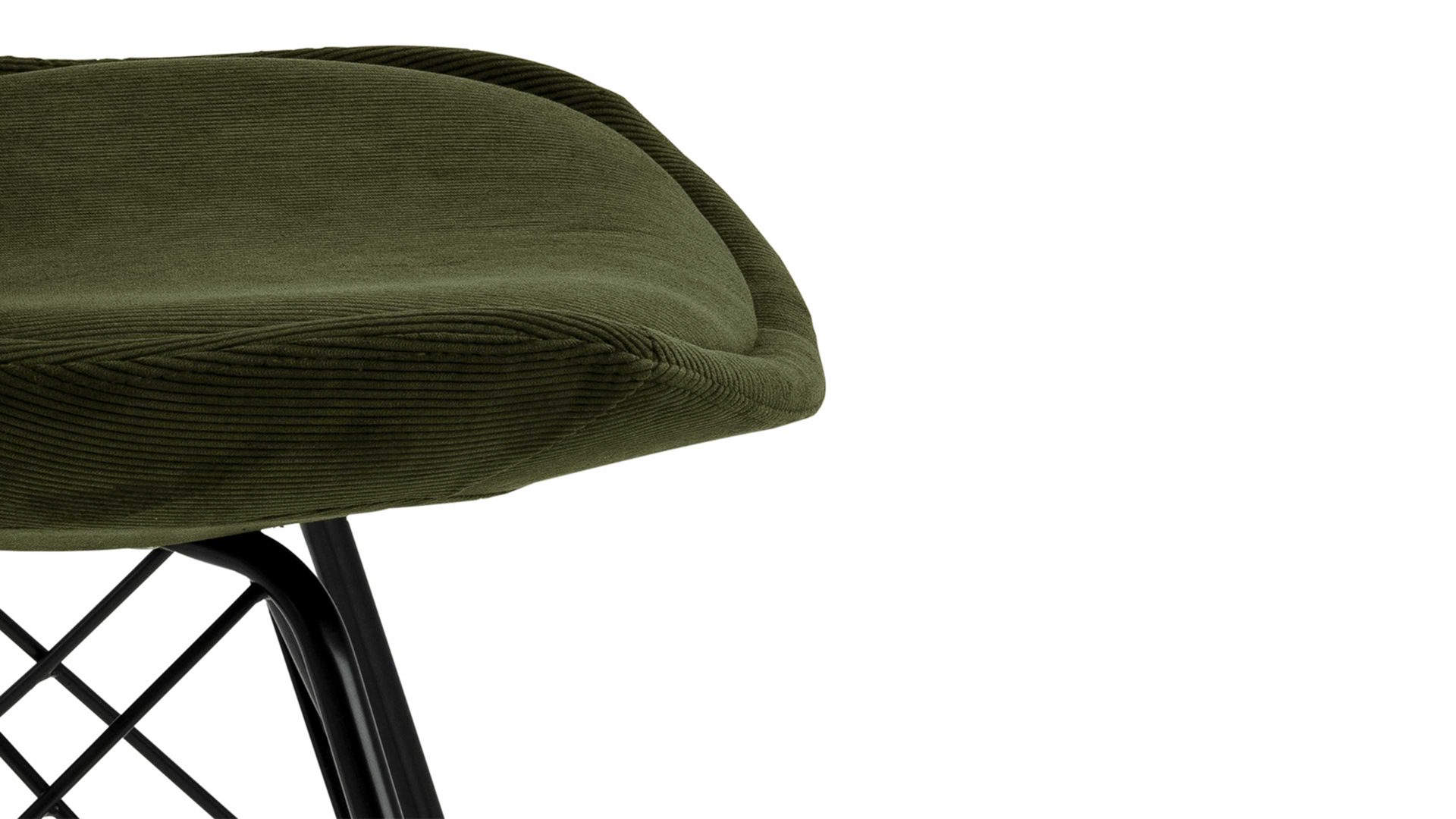 Vierfußstuhl Actona group aus Stoff in Grün Polsterstuhl Eris olivgrüner Feincord Wind 180 & schwarze Metallfüße
