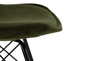 Vierfußstuhl Actona group aus Stoff in Grün Polsterstuhl Eris olivgrüner Feincord Wind 180 & schwarze Metallfüße