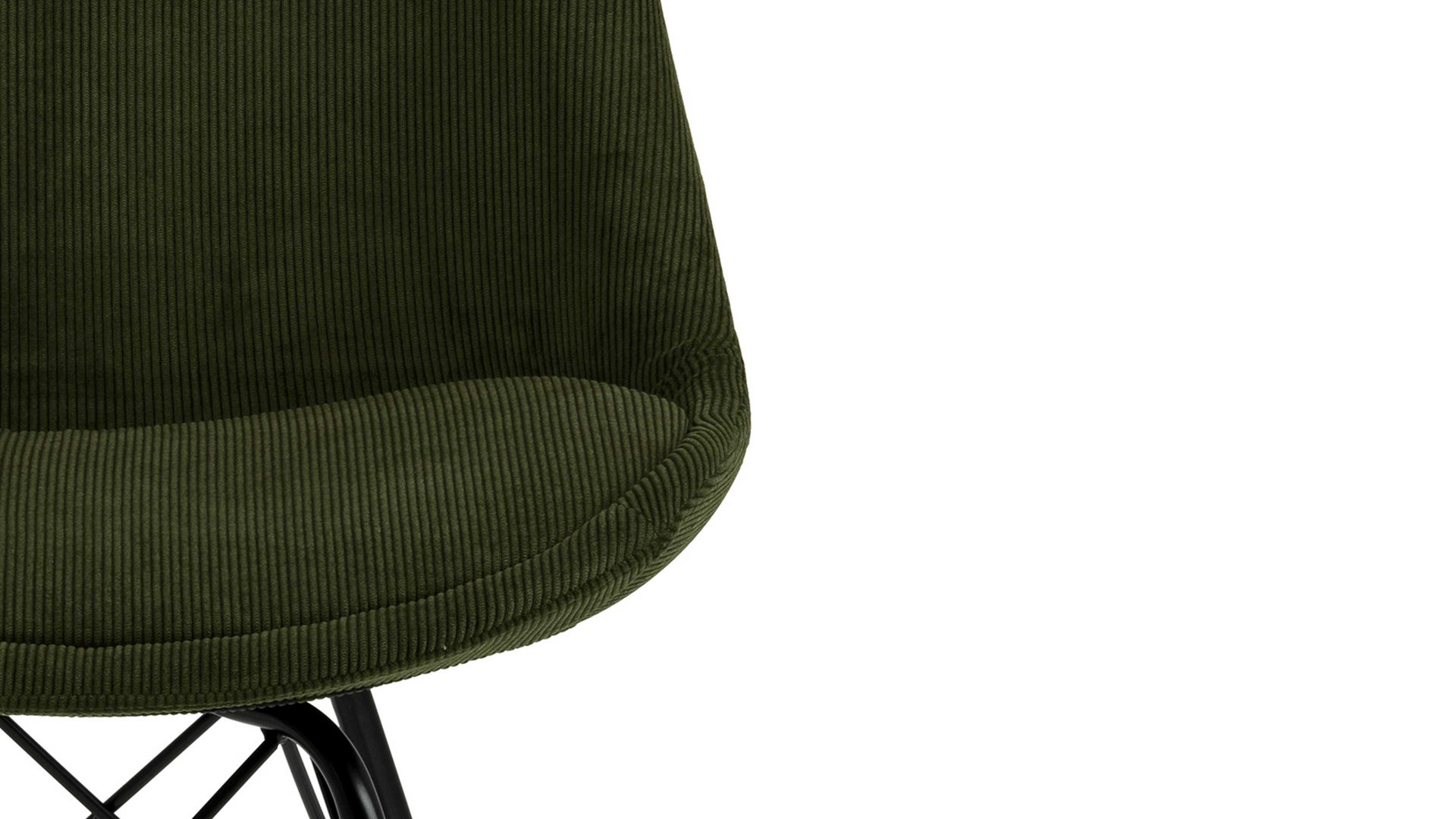 Vierfußstuhl Actona group aus Stoff in Grün Polsterstuhl Eris olivgrüner Feincord Wind 180 & schwarze Metallfüße