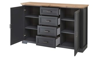 Sideboard Innostyle aus Holz in Dunkelgrau Kommodenserie Jasmin - Sideboard Graphit & Artisan Eiche – vier Schubladen & zwei Türen, Breite ca. 165 cm
