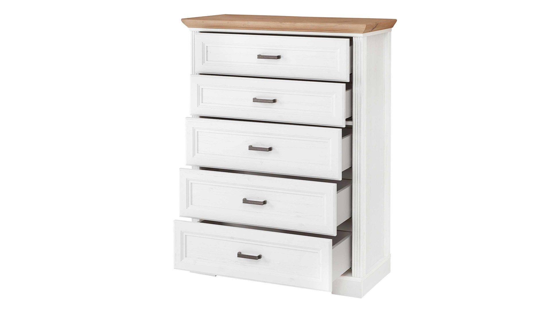 Schubladenkommode Innostyle aus Holz in Weiß Kommodenserie Jasmin - Schubladenkommode helle Pinie & Artisan Eiche – fünf Schubladen, Breite ca. 93 cm