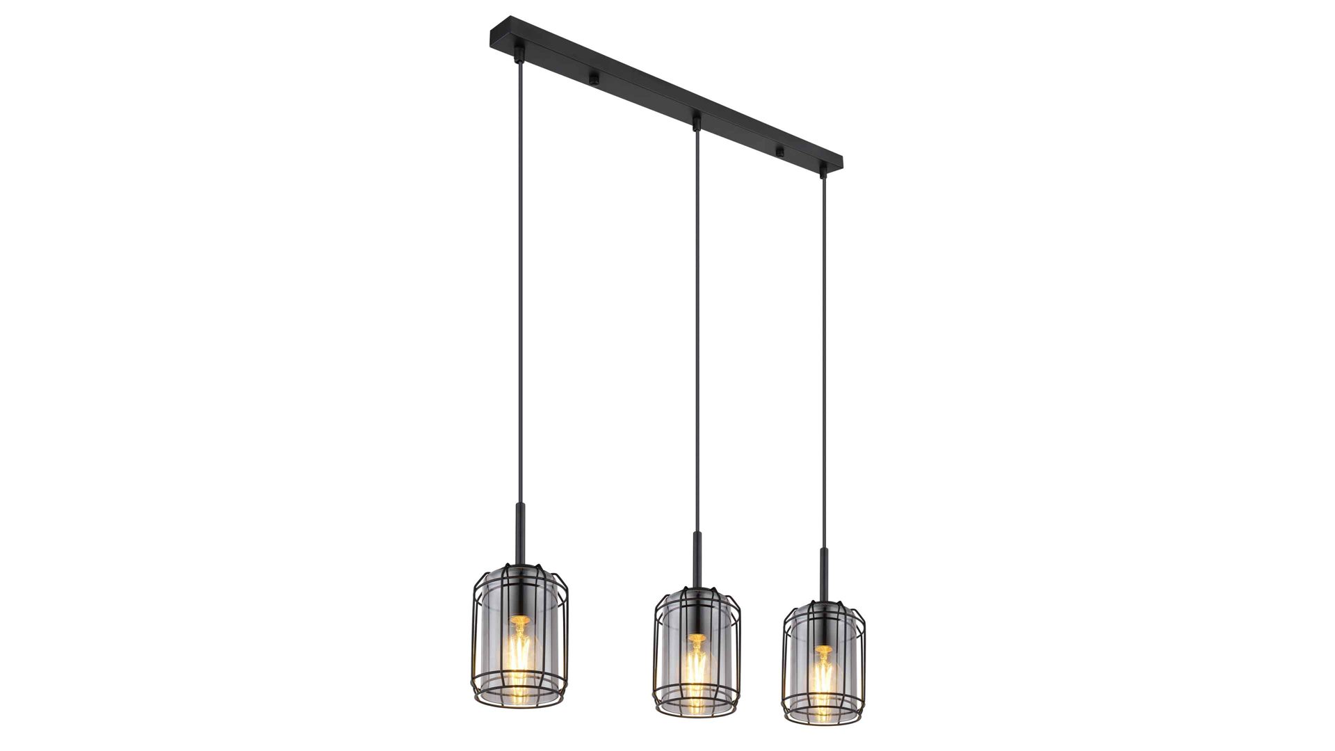 Pendelleuchte Interliving aus Glas in Grau Interliving Leuchten Serie 9331 - Hängeleuchte Rauchglas & Mattschwarz – Länge ca. 77 cm