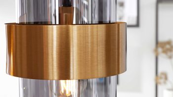 Pendelleuchte Interliving aus Glas in Grau Interliving Leuchten Serie 9333 - Hängeleuchte Rauchglas & Messing – Länge ca. 110 cm