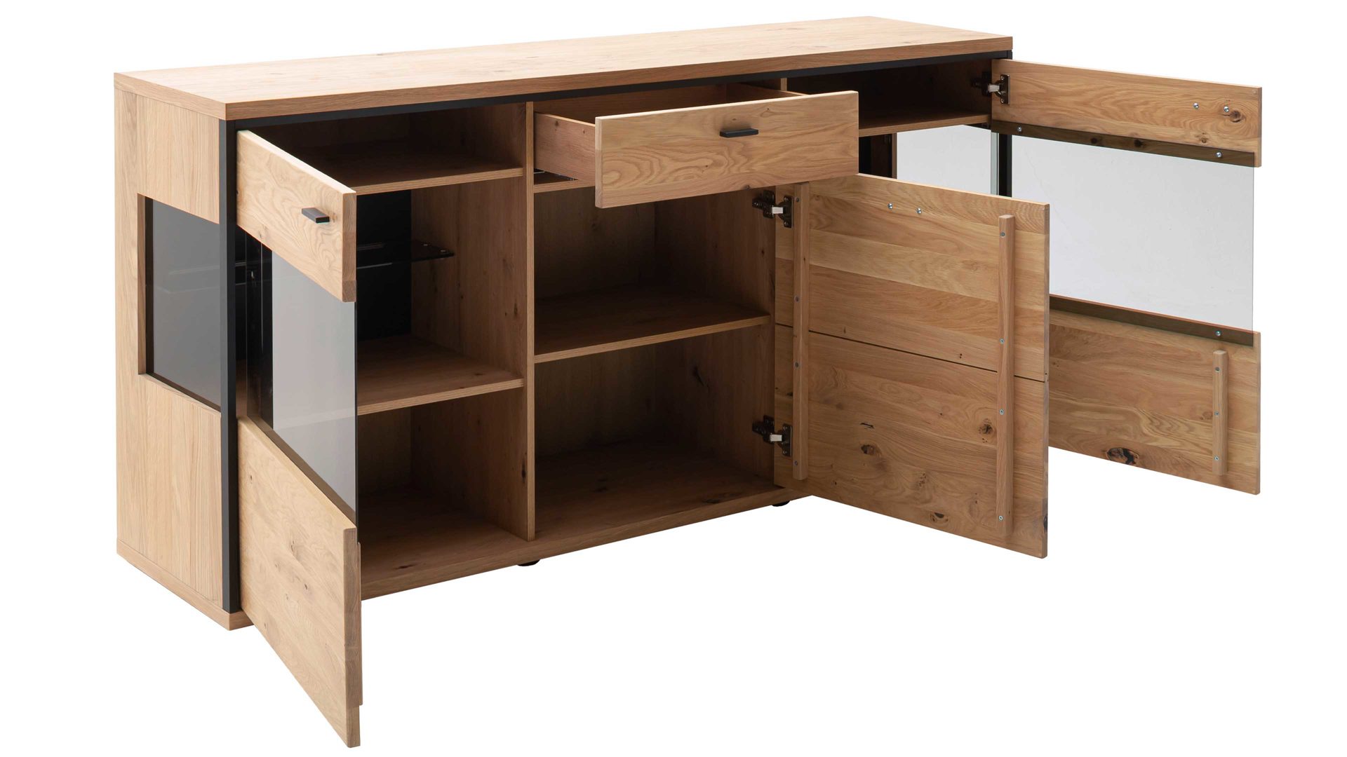 Sideboard Mca furniture aus Holz in Holzfarben Wohnprogramm Bari - Sideboard Asteiche Bianco – drei Türen, eine Schublade, Breite ca. 183 cm