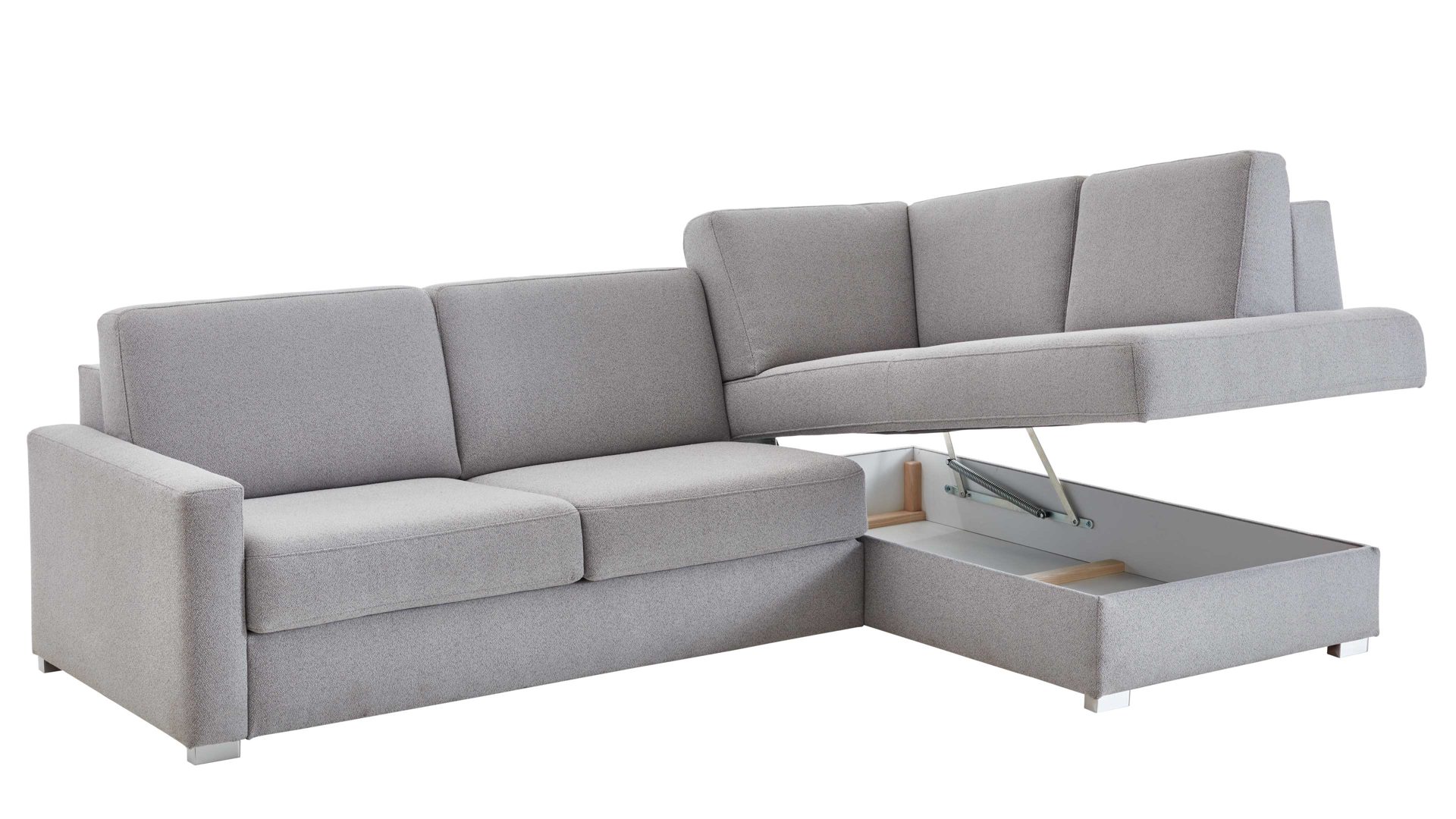 Ecksofa comfortmaster besser sitzen, liegen, leben aus Stoff in Hellgrau Comfortmaster Ecksofa Molto mit Faltbett-Funktion grauer Bezug 6368 & Chromfüße - Stellfläche ca. 285 x 176 cm